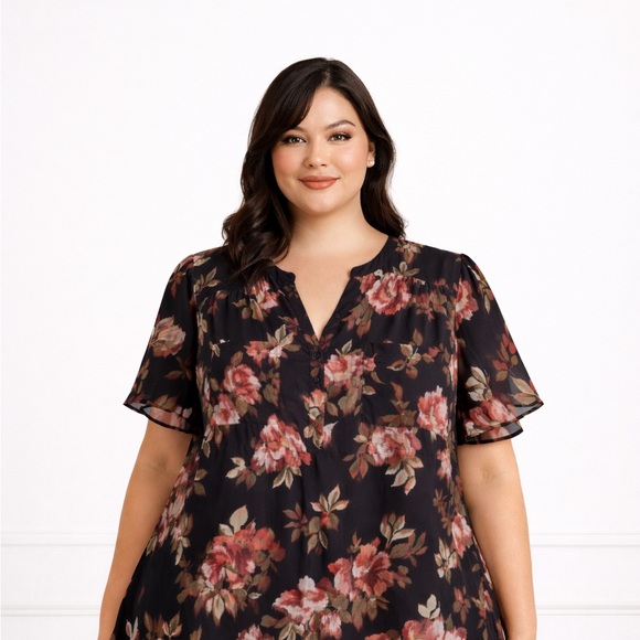 torrid Tops - Torrid Harper Floral Chiffon Blouse | Size 3 (3X) | Flowy Short Sleeve